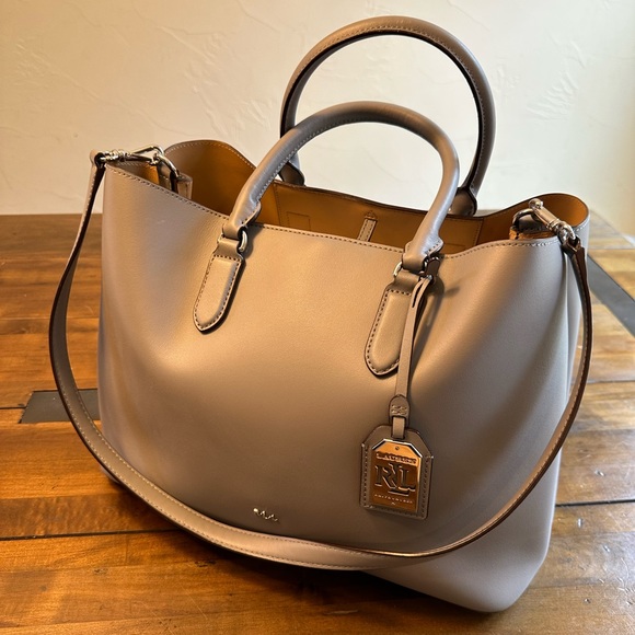 Ralph Lauren Double RL Handbags - RALPH LAUREN Lauren Tote Dove Gray Leather